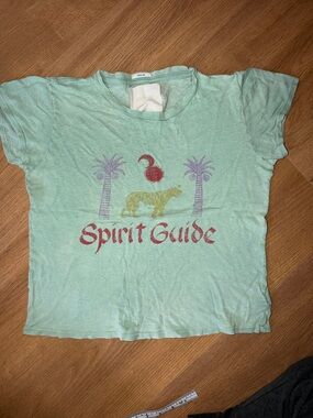 MOTHER Teal Graphic 'Spirit Guide' Tee with Palm & Tiger Print